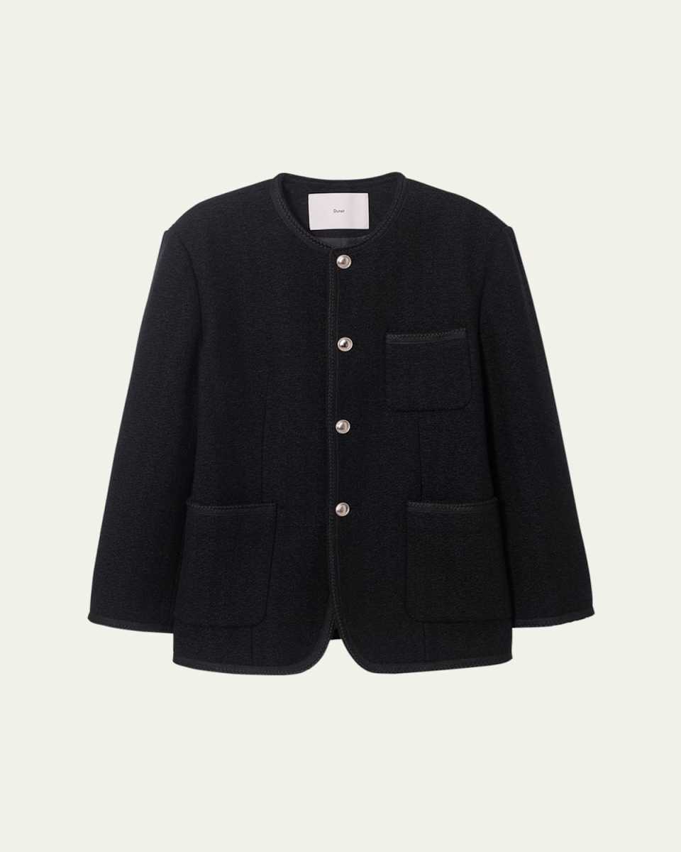 Oversized Collarless Tweed Jacket, Unisex